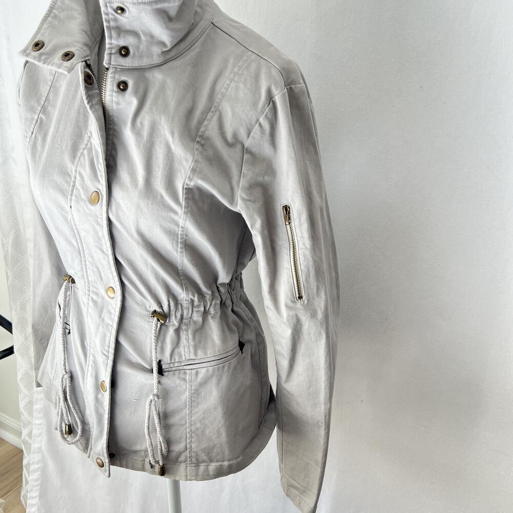 Eden Society Jacket Womens Small Gray Khaki Utility Zip Drawstring Pockets Field - Picture 2 of 10